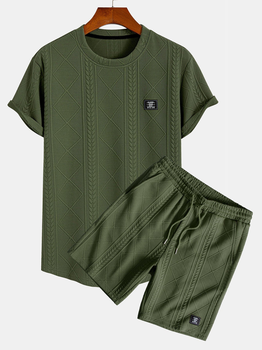 Korte Mouw Geometrisch Jacquard Boog Hem T-Shirt & Shorts