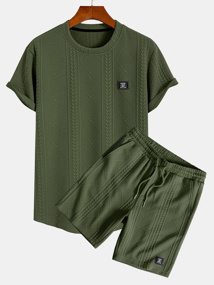 Korte Mouw Geometrisch Jacquard Boog Hem T-Shirt & Shorts