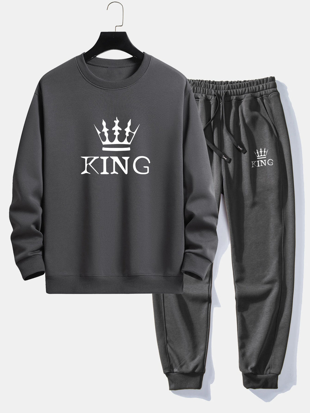 King Crown Print Relax Fit Crew Neck Sweatshirt & Joggingbroek