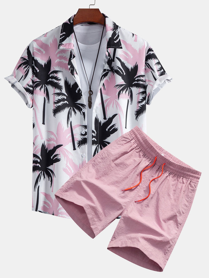 Palm Tree Button-Down Shirt & Swim Shorts