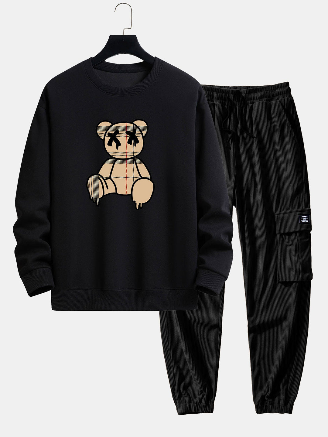 Geruite patroon oplosbare beerprint relax fit sweatshirt & trekkoord corduroy cargo jogger broek