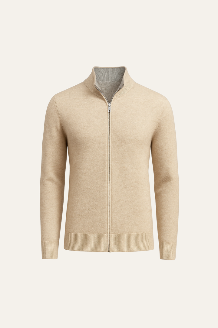 Marciello Reversible Cashmere Zip Knit Beige & Grey