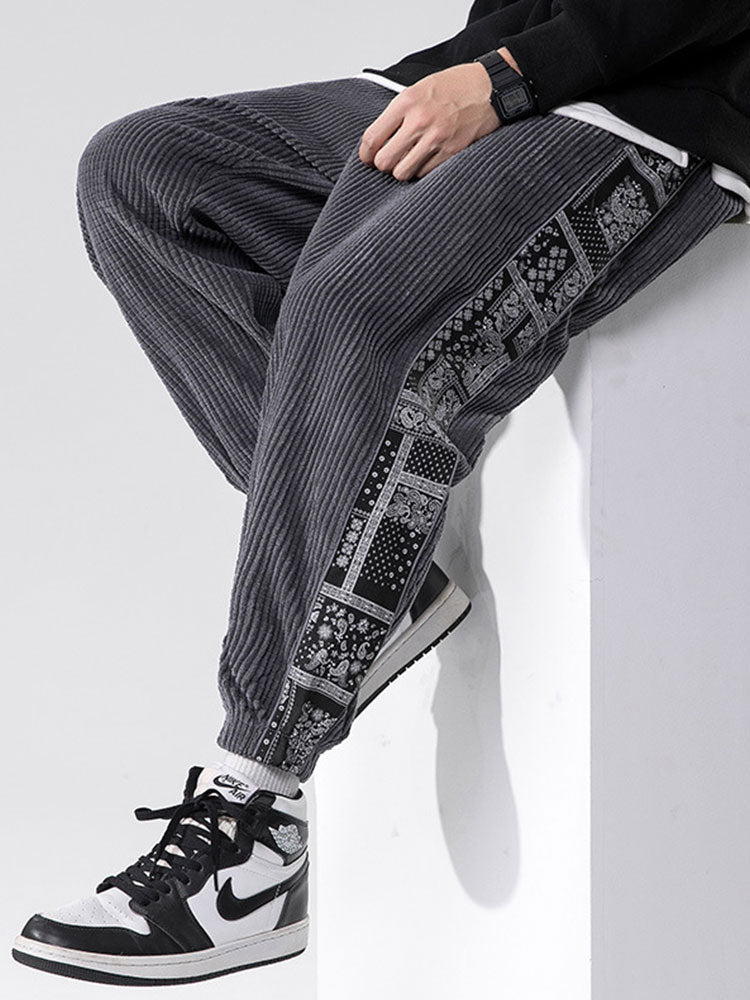 Corduroy Paisley Print Paneel Broek