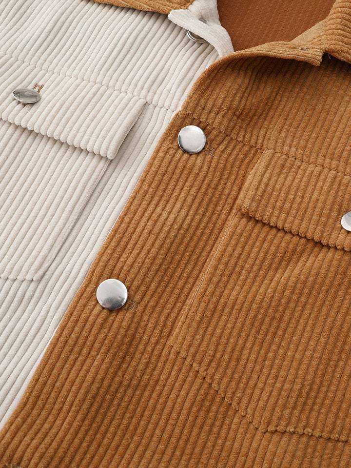 Kleur Blok Corduroy Jas