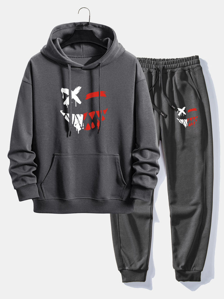 Oplosbare Evil Smiley Face Print Relax Fit Hoodie & Joggingbroek