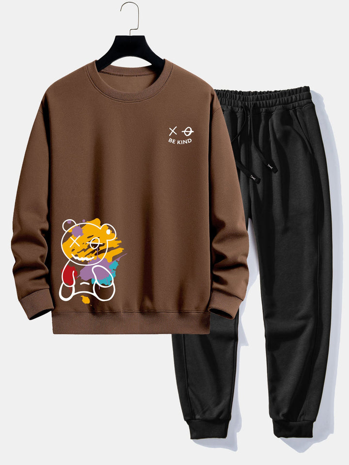 Graffiti Bear Print Relax Fit Sweatshirt & Joggingbroek