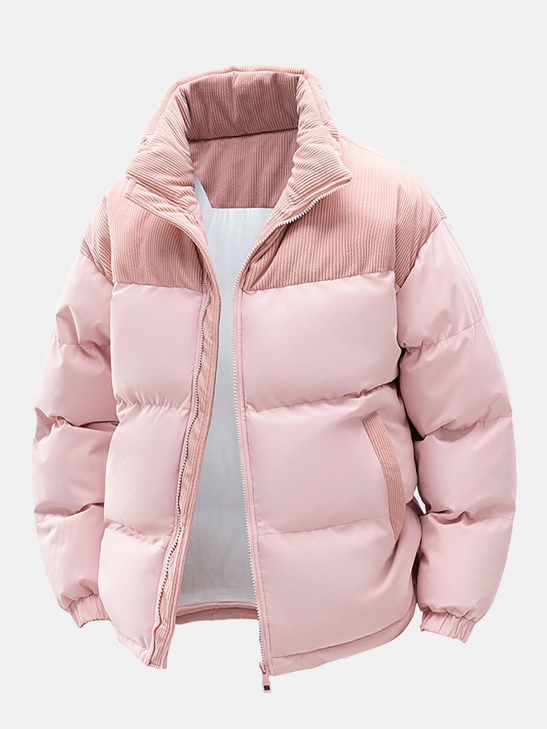Corduroy patchwork quilted jacket with hood