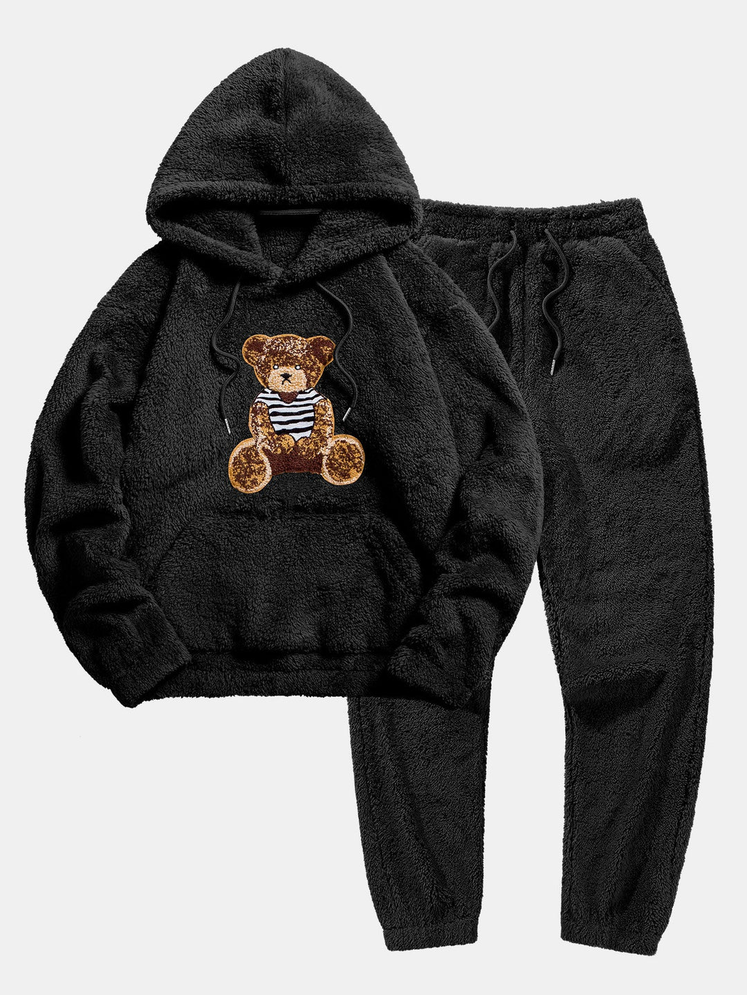 Beren Geborduurd Patch Teddy Hoodie & Teddy Jogger Broek