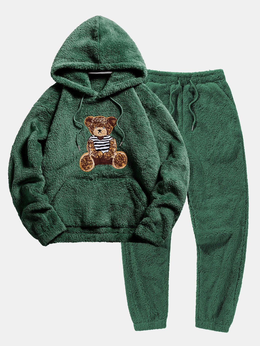Beren Geborduurd Patch Teddy Hoodie & Teddy Jogger Broek