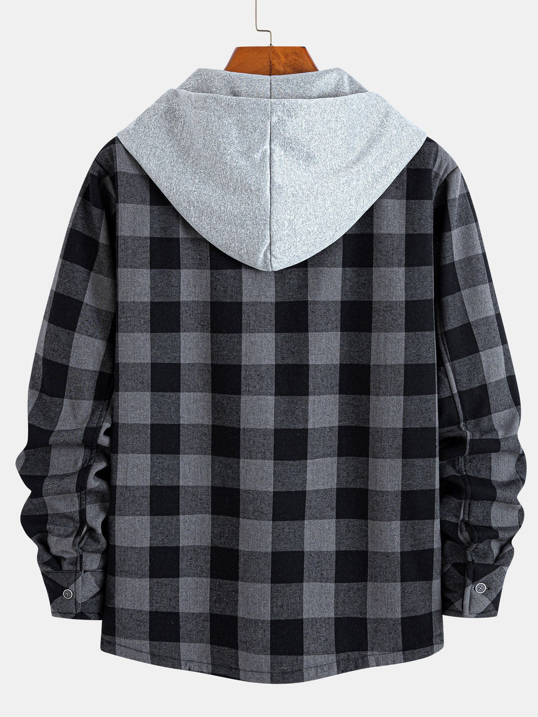 Teddy-lined plaid hooded blouse