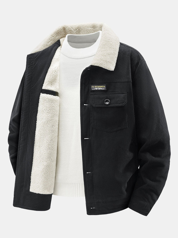 Teddy fleece-lined corduroy jacket with buttons