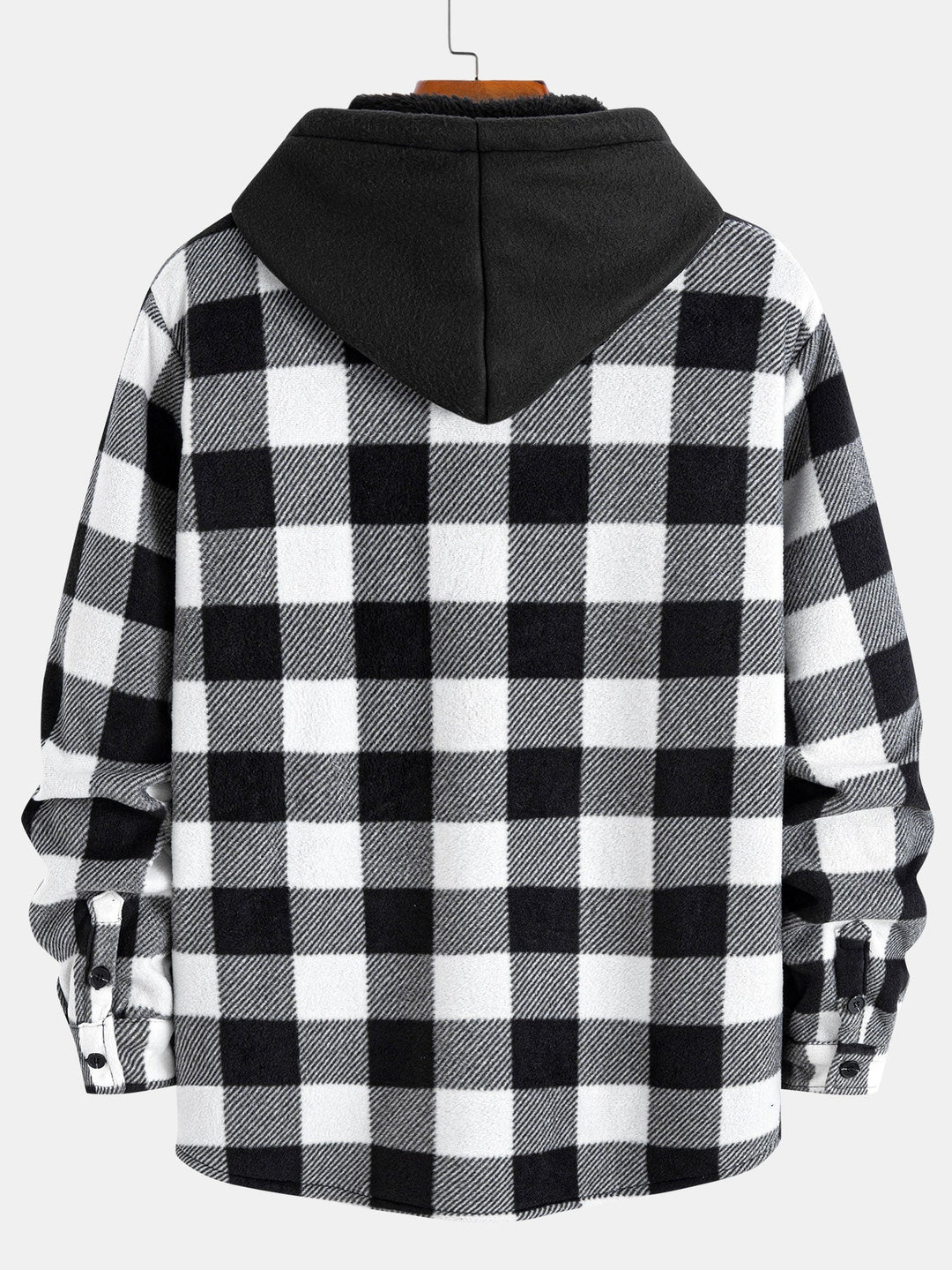 Flannel fleece-lined zipper hooded shirt
