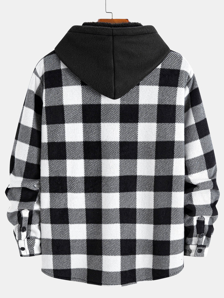 Flannel fleece-lined zipper hooded shirt