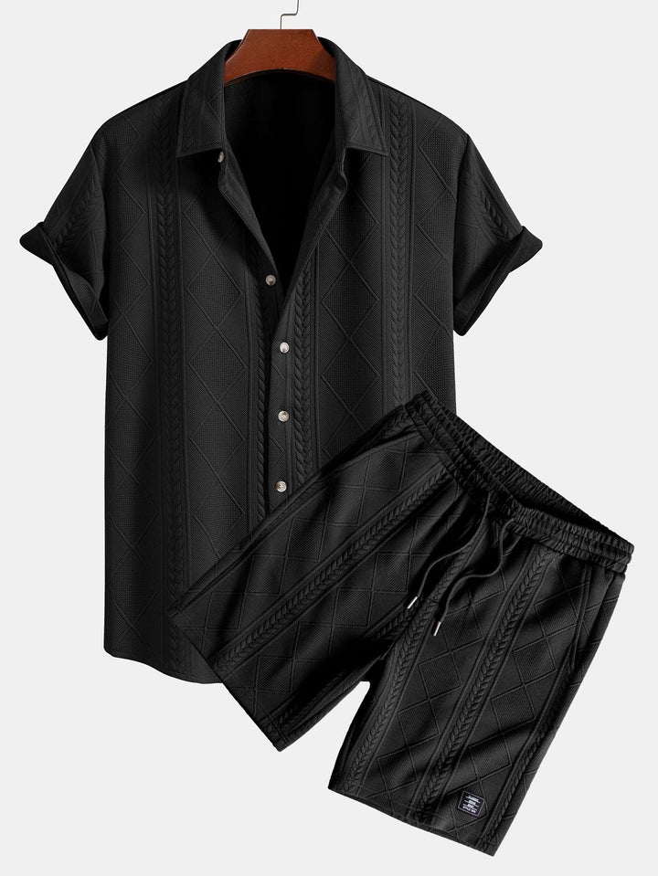 Geometrisch Jacquard Overhemd met Knopen & Shorts