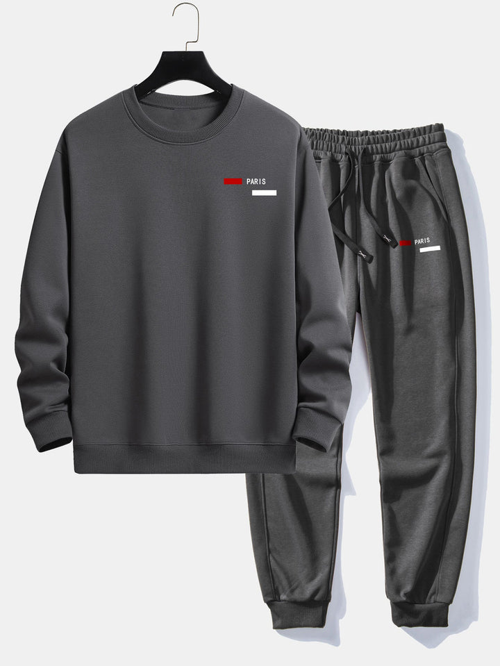 Paris Stripe Print Relax Fit Crew Neck Sweatshirt & Joggingbroek