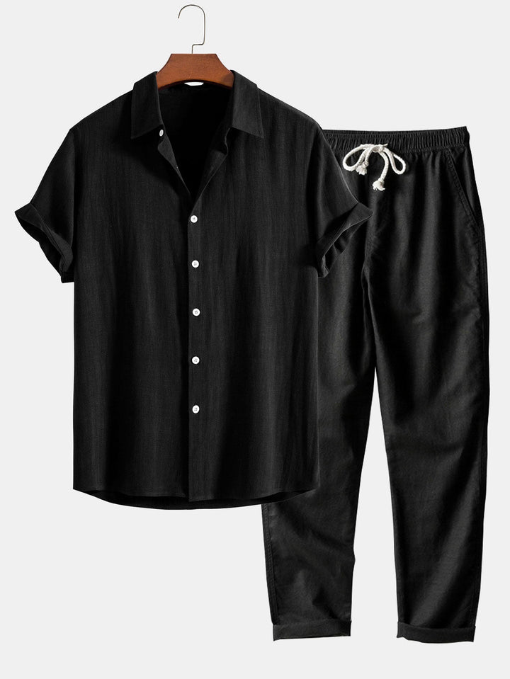 Linen Rayon Shirt & Straight-Leg Linen Pants