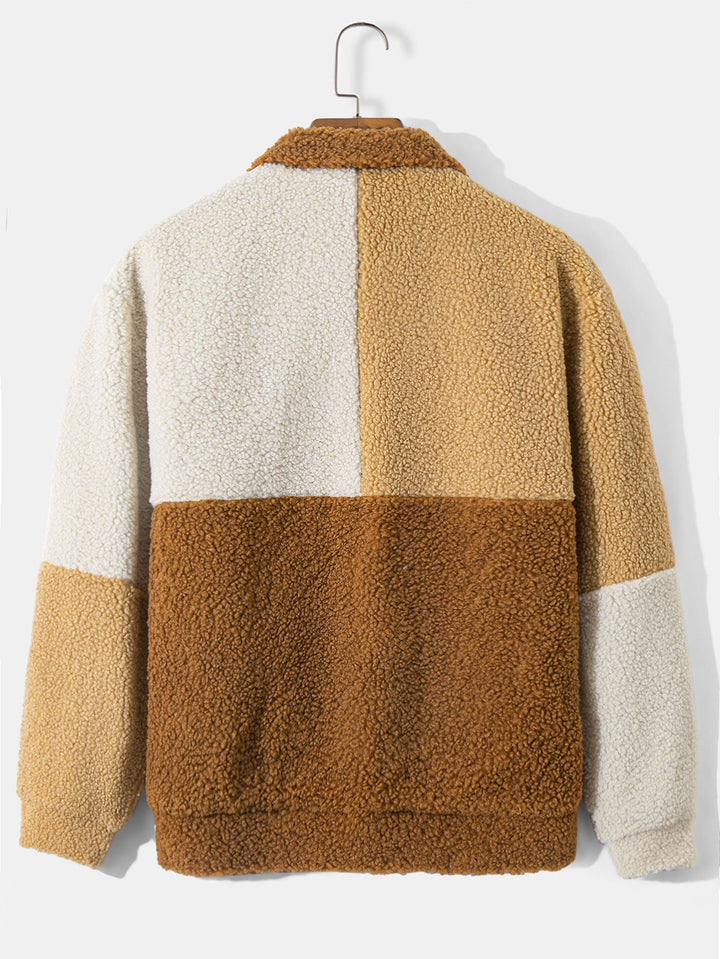 Kleur Blok Teddy Fleece Jas & Trekkoord Corduroy Cargo Joggingbroek