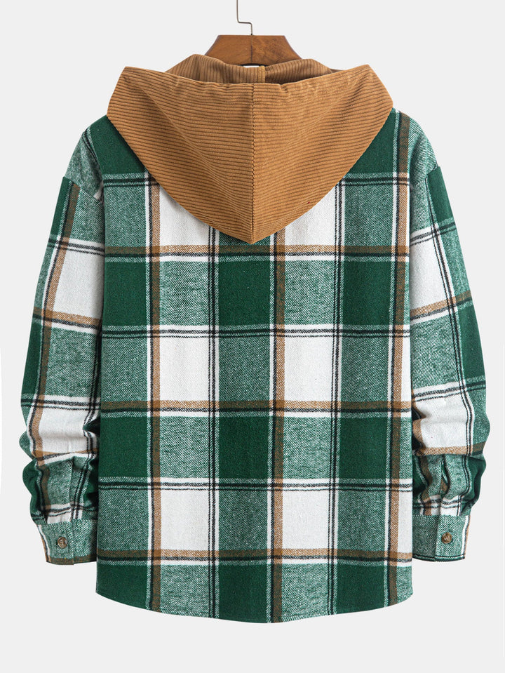 Relax Fit Contrast Corduroy Geruite Hoodie Shirt