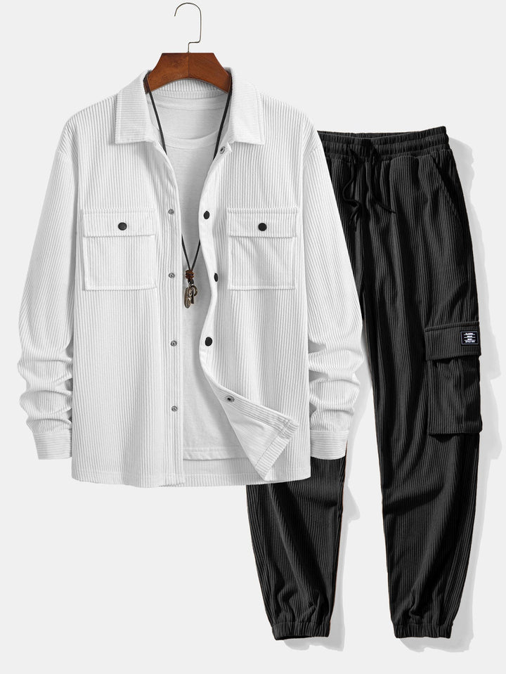 Katoenen overshirt met zakken en trekkoord, katoenen cargo joggerbroek