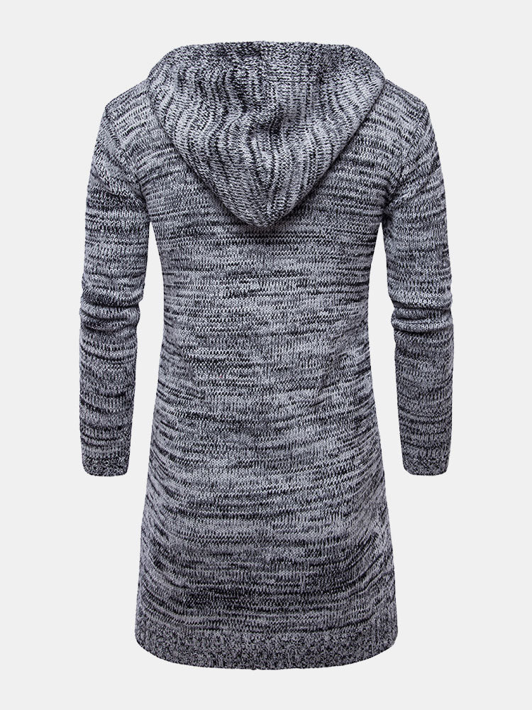 Lange lijn gebreide cardigan met capuchon