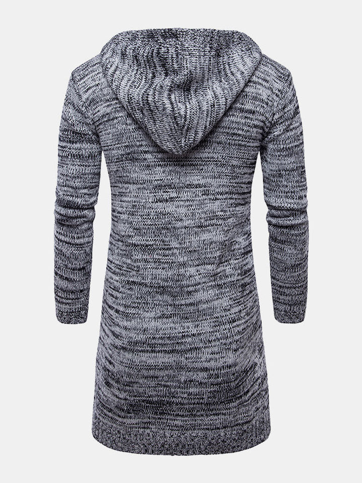 Lange lijn gebreide cardigan met capuchon