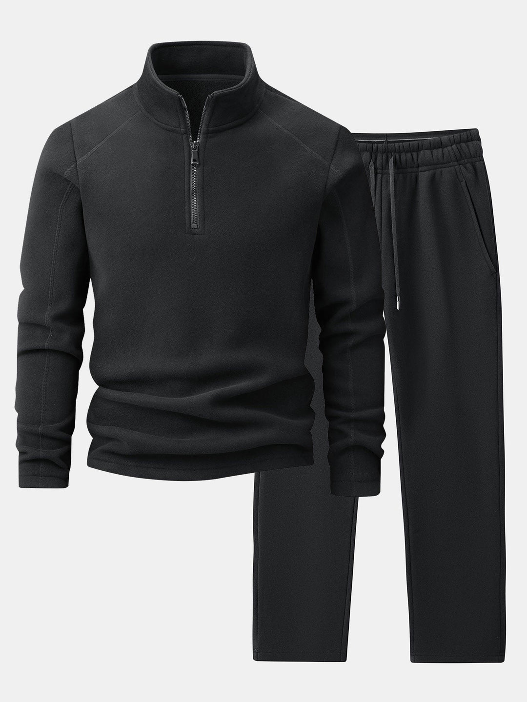 Fleece sweater met kwartrits & polar fleece broek met rechte pijpen