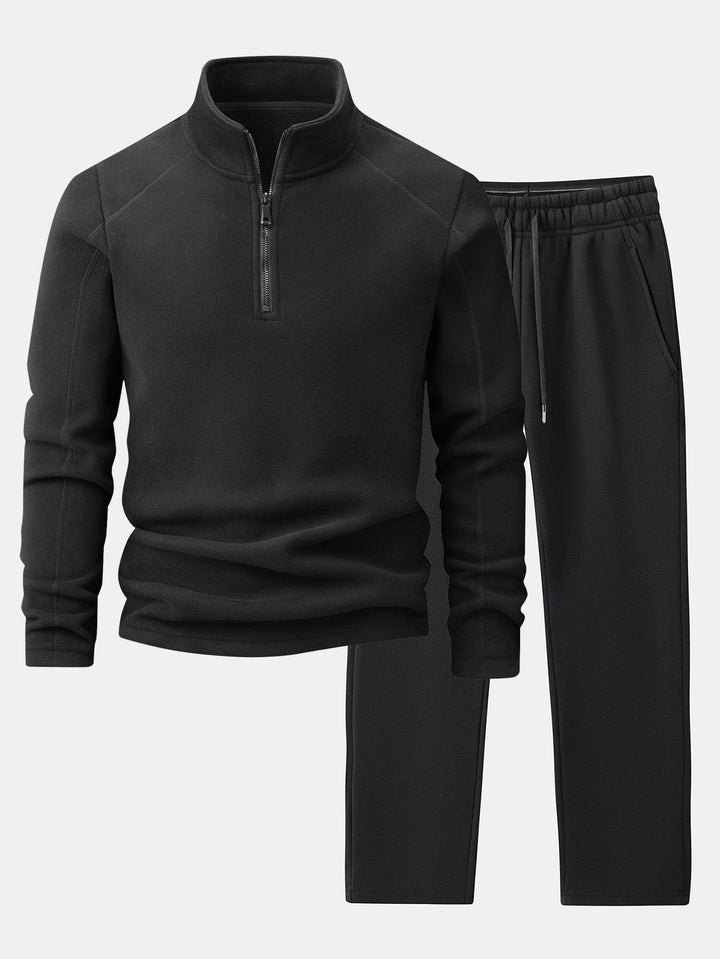 Fleece sweater met kwartrits & polar fleece broek met rechte pijpen
