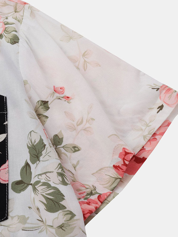Twee Kleurige Bloemenprint Shirt & Zwemshorts