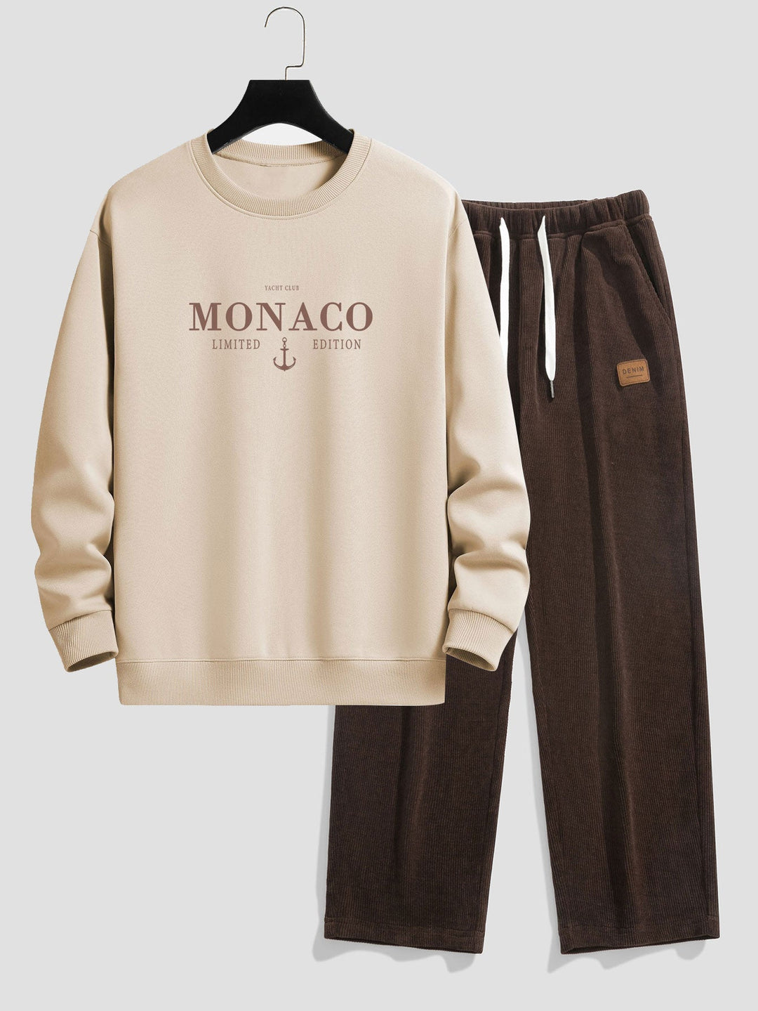 Monaco Slogan Print Relax Fit Sweatshirt & Rechte Pijpen Corduroy Broek
