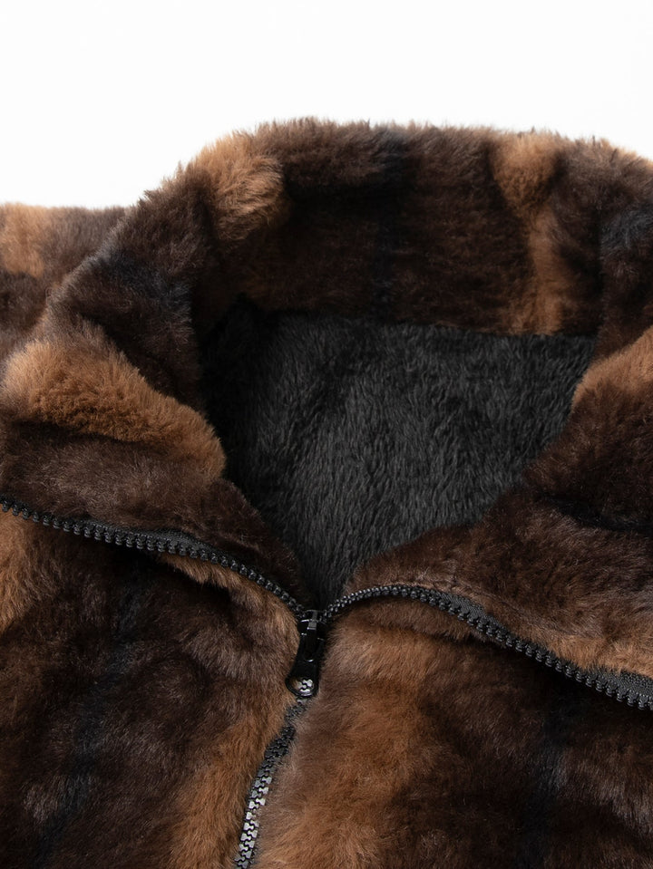 Faux fur coat with zipper