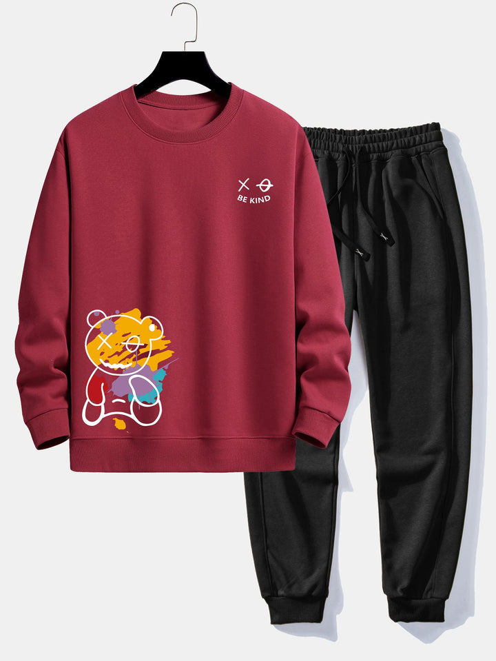 Graffiti Bear Print Relax Fit Sweatshirt & Joggingbroek