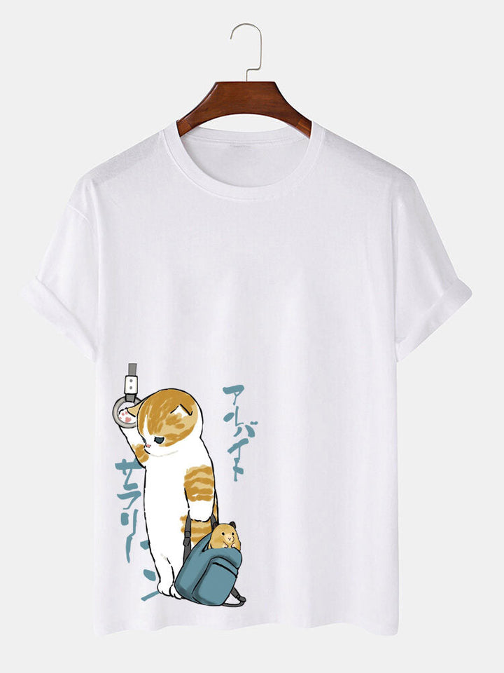 Japanse Schattige Kat Print T-Shirt