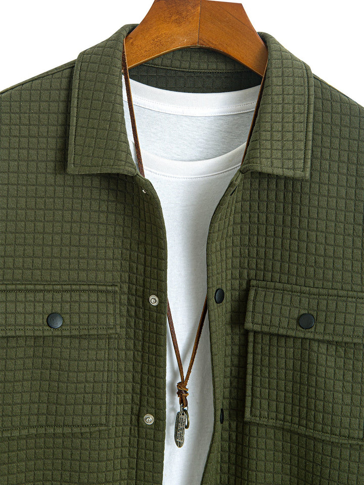 Gequilted Waffle Jacquard Overshirt & Trekkoord Waffle Joggingbroek