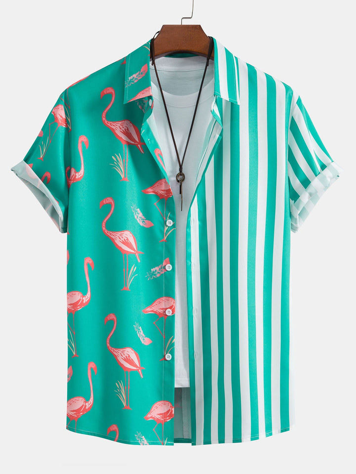 Flamingo Stripe Paneel Shirt & Zwemshorts