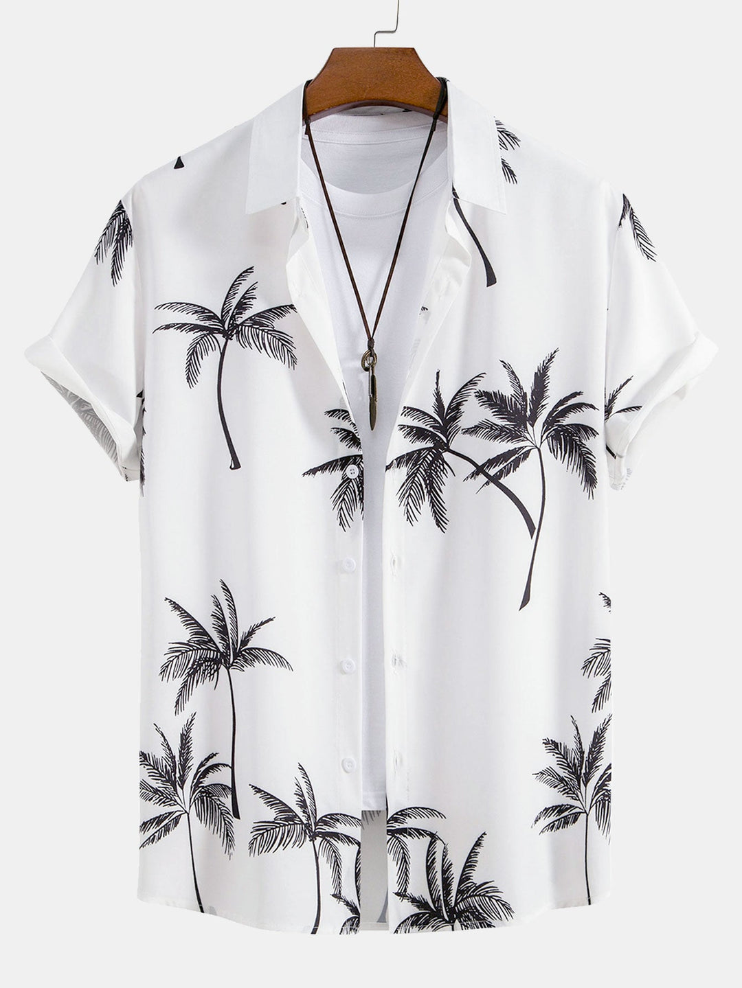 Palm Tree Print Button-Down Shirt & Striped Swim Shorts