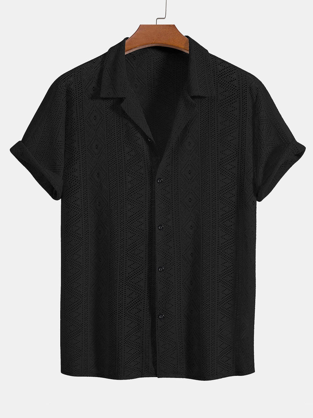 Korte Mouwen Geometrisch Textuur Cuban Shirt & Linnen Katoen Gemengde Cropped Broek
