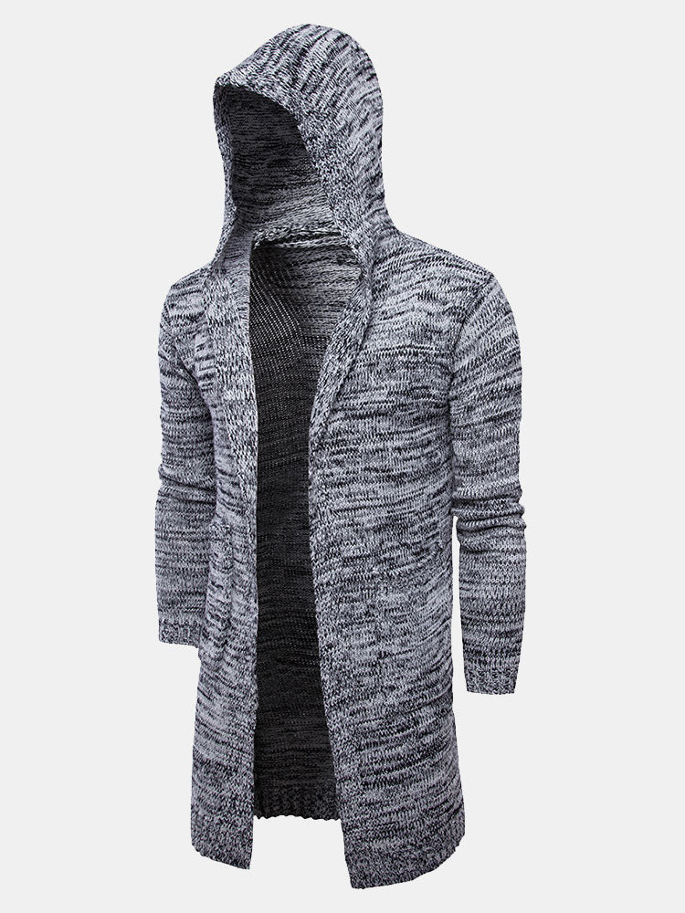 Lange lijn gebreide cardigan met capuchon