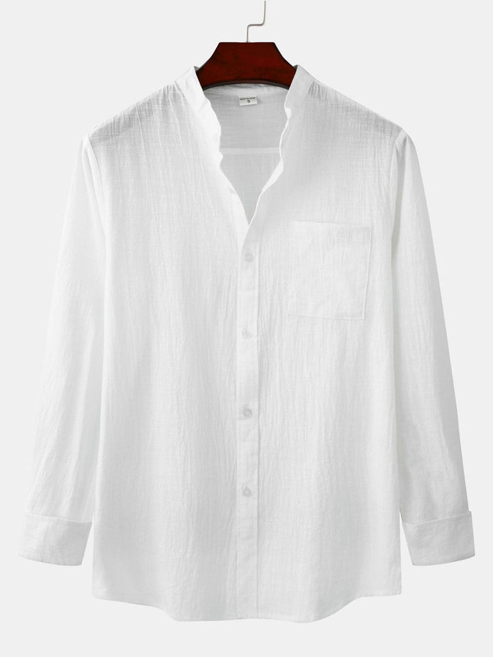 Lange Mouwen Linnen Look Staande Kraag Shirt & Rechte Pijpen Linnen Broek