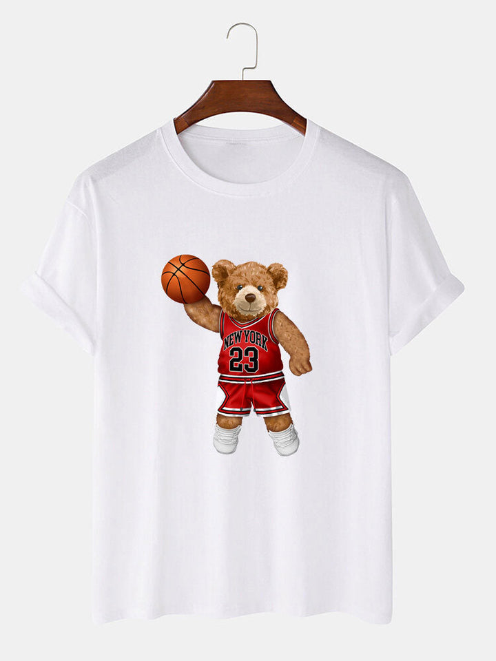 Beer Speelt Basketbal Print T-Shirt