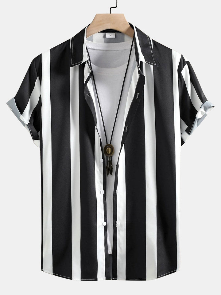 Striped Print Shirt with Buttons & Swim Shorts