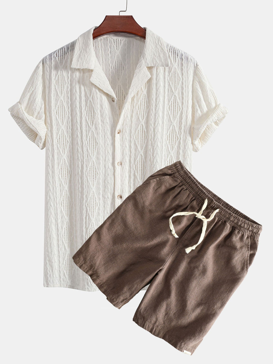 Geometrisch Jacquard Cubaanse Shirt & Linnen Katoen Mix Shorts