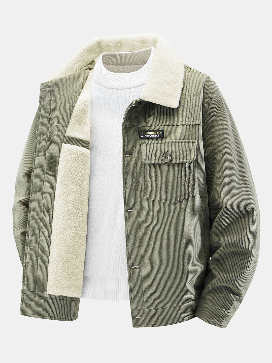 Teddy fleece-lined corduroy jacket with buttons
