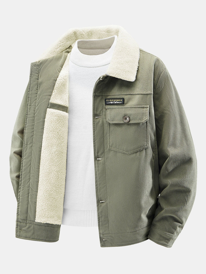 Teddy fleece-lined corduroy jacket with buttons