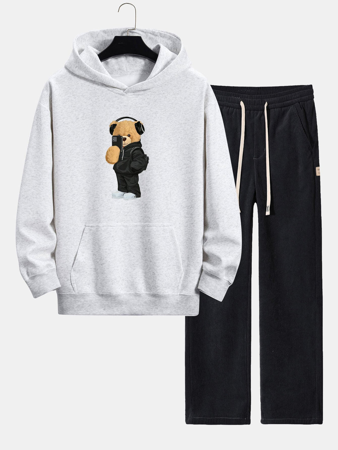 Fashion Bear Foto Print Relax Fit Hoodie & Rechte Pijpen Corduroy Broek