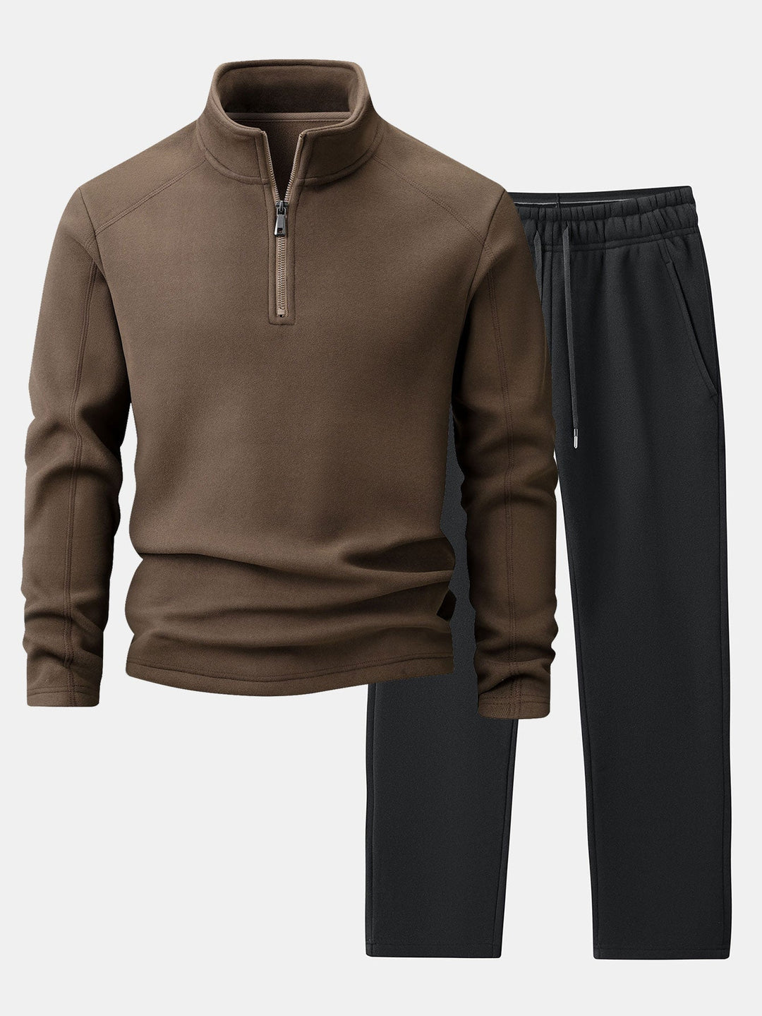 Fleece sweater met kwartrits & polar fleece broek met rechte pijpen