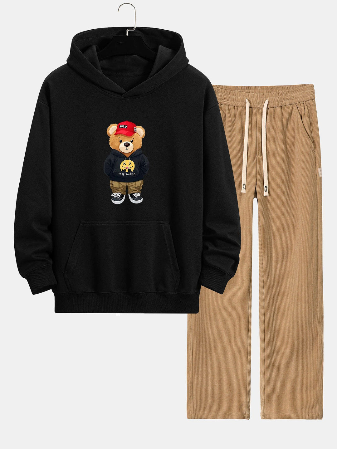 Hip Hop Beer Print Relax Fit Hoodie & Rechte Pijpen Corduroy Broek