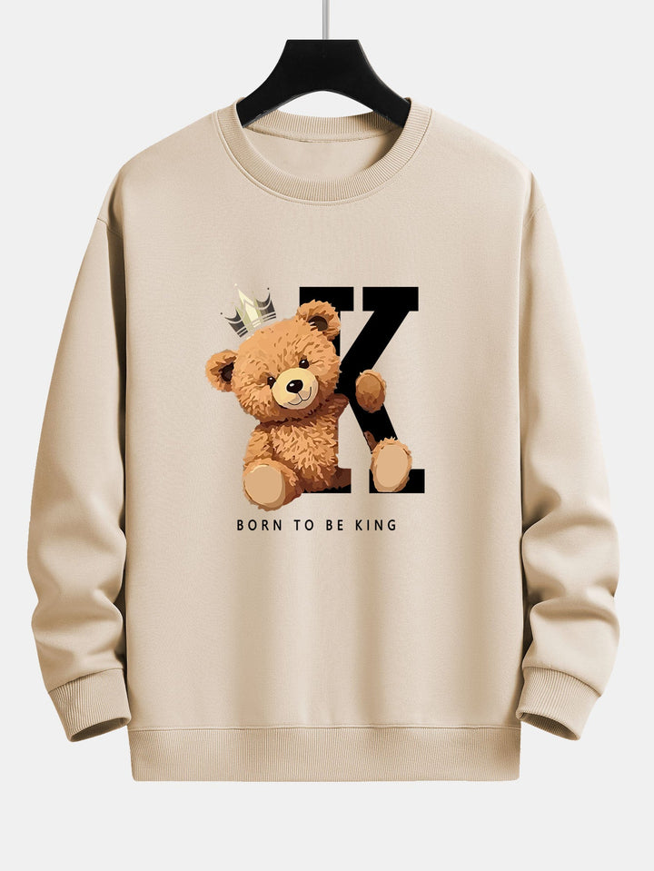 Crown King Bear Print Relax Fit Sweatshirt & Rechte Pijpen Corduroy Broek