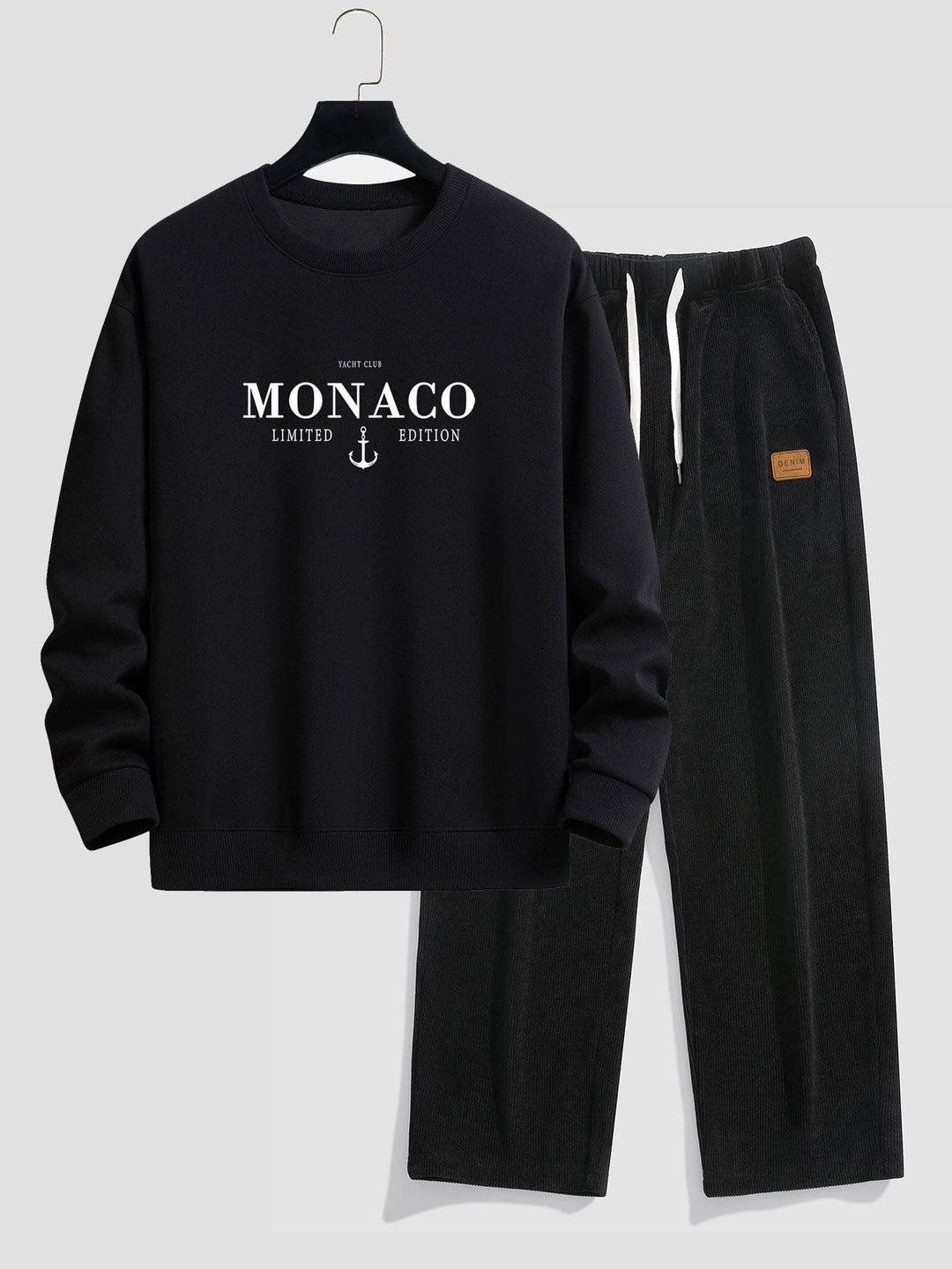 Monaco Slogan Print Relax Fit Sweatshirt & Rechte Pijpen Corduroy Broek