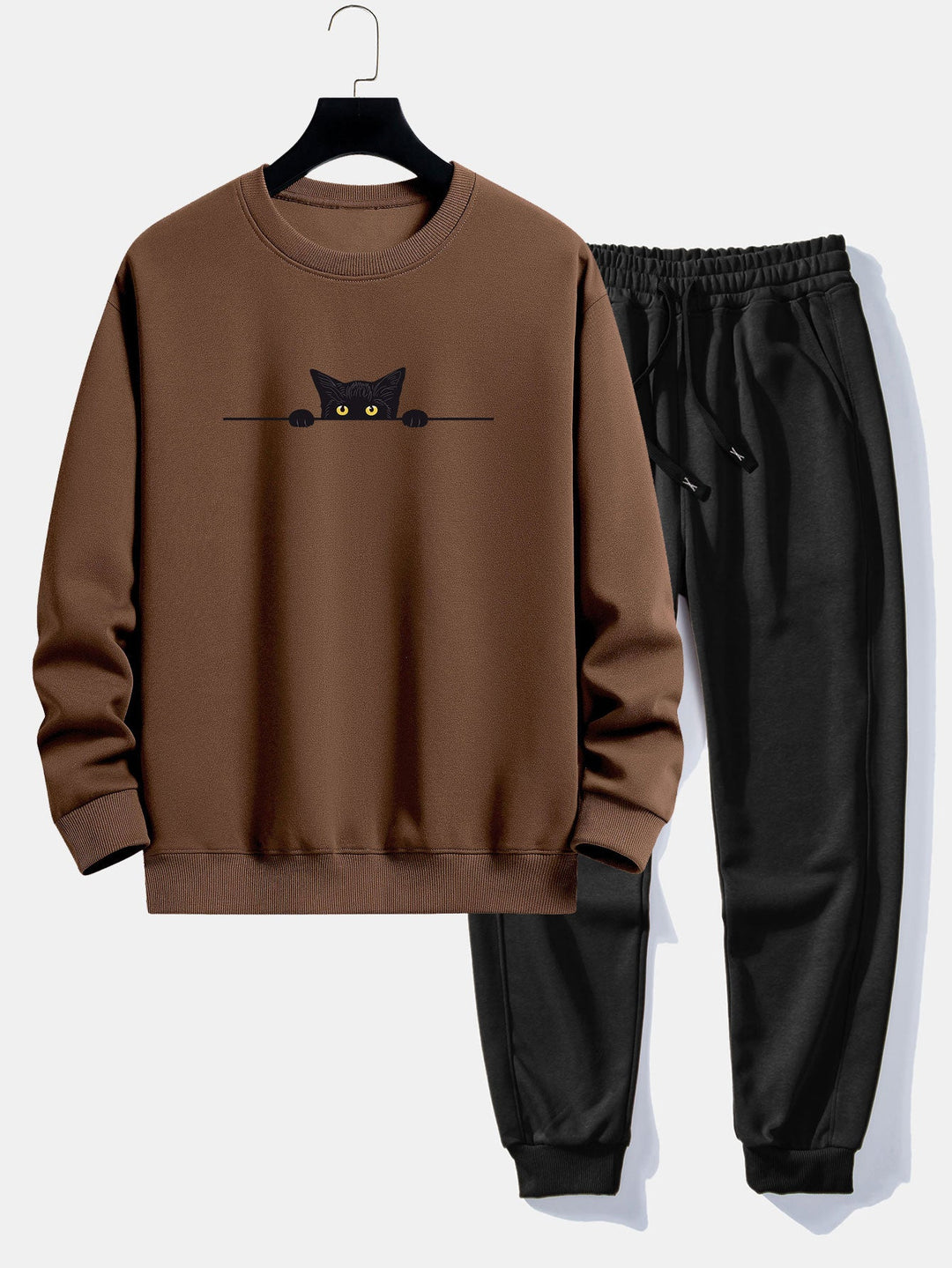 Zwarte Kat Print Relax Fit Sweatshirt & Joggingbroek
