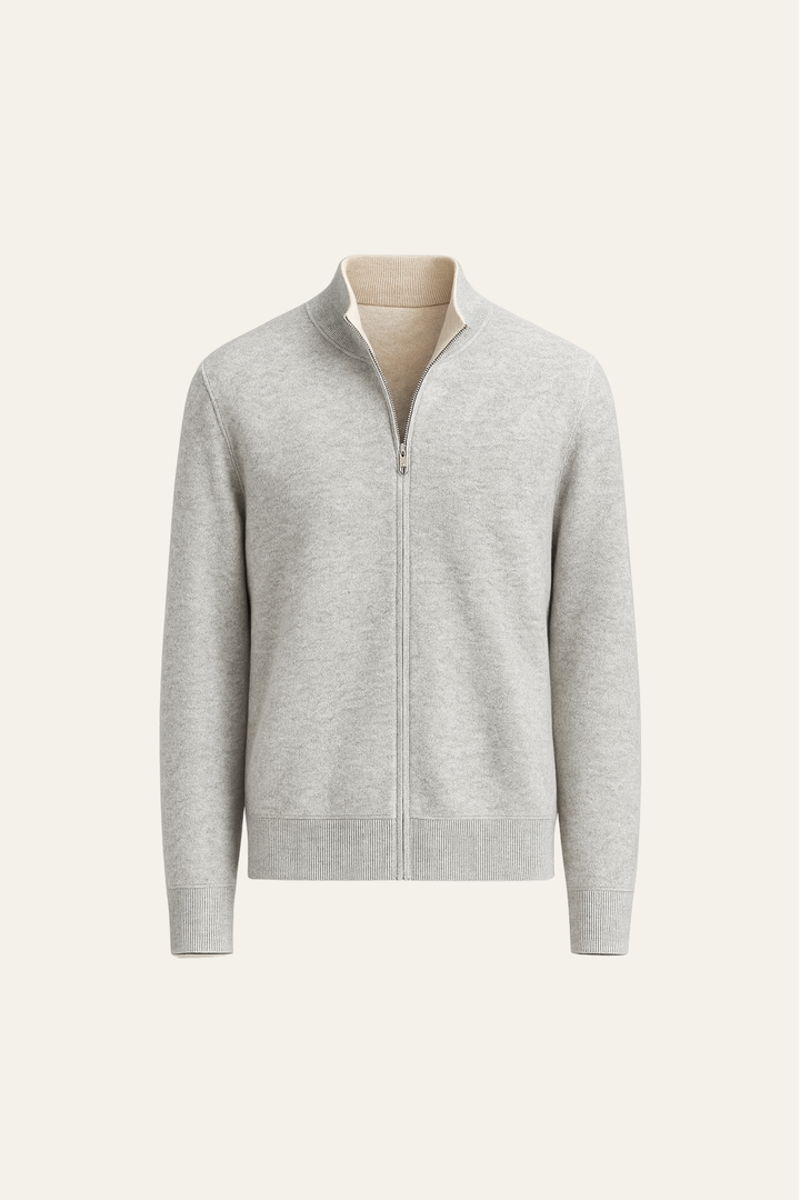 Marciello Reversible Cashmere Zip Knit Beige & Grey